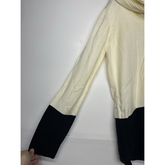 Calvin Klein Women Medium Sweater Cream Black Colorblock Cowl Neck Pullover Top - Picture 2 of 8
